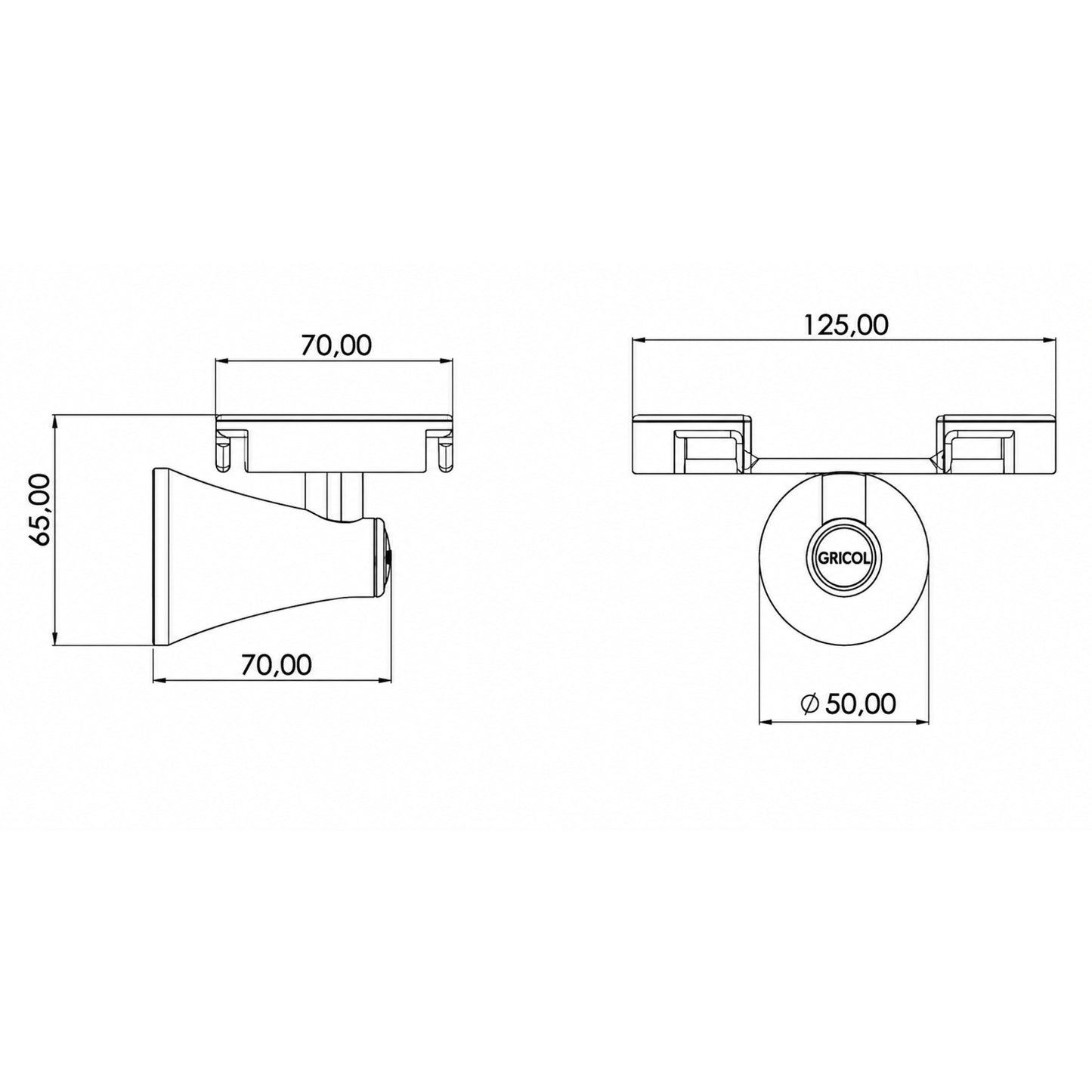 Plano técnico de jabonera rejilla Contempra Gricol, dimensiones de rejilla 12.5 cm de largo y 7 cm de ancho.