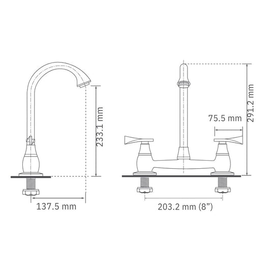 Mezclador Lavaplatos 8" Cuerpo Expuesto Pristina