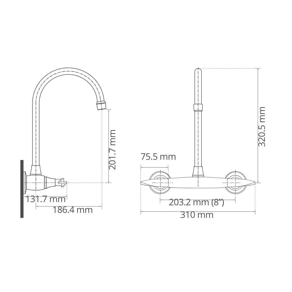 Mezclador Pared 8" Cuerpo Expuesto Pristina