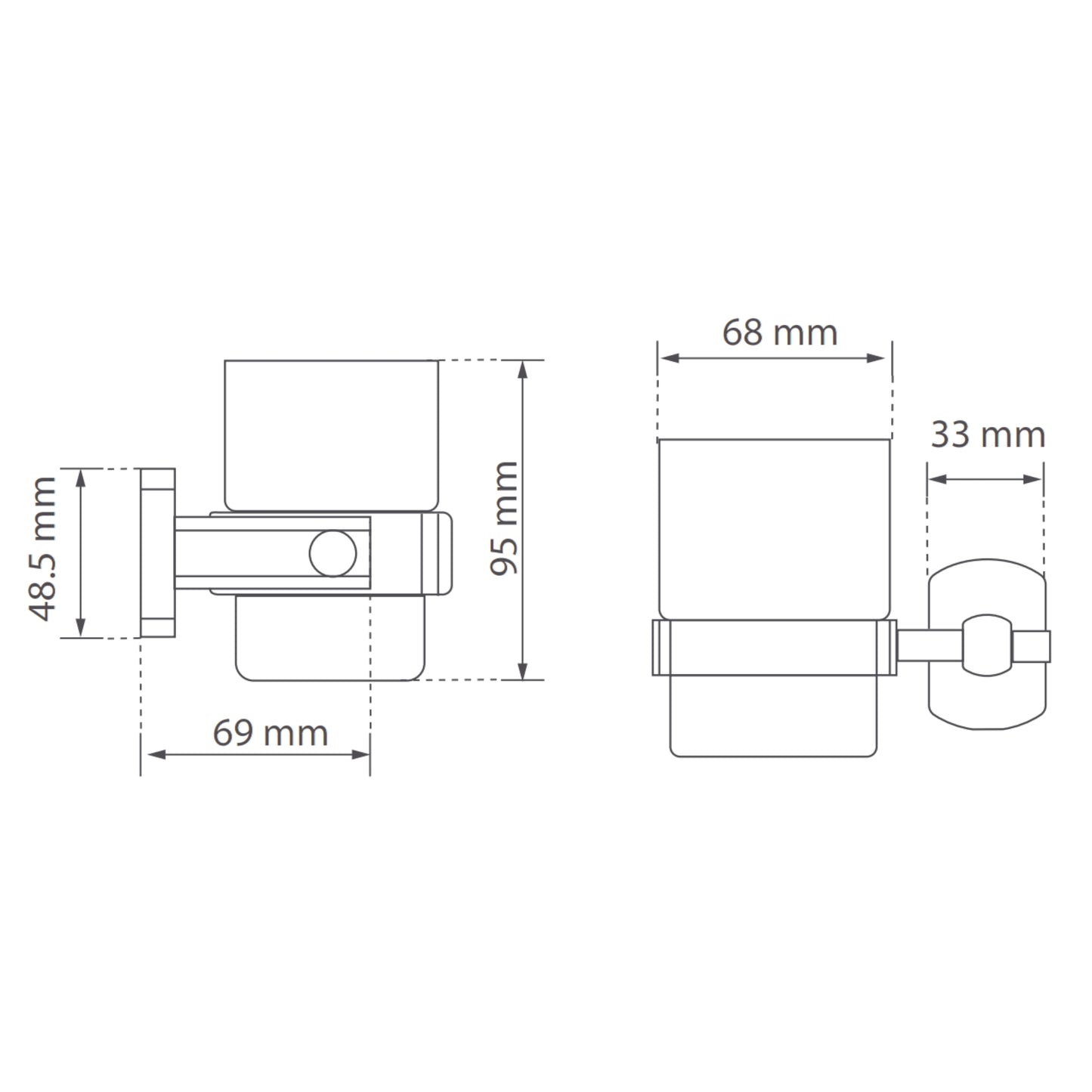 Plano técnico de portacepillos GRICOL con medidas.