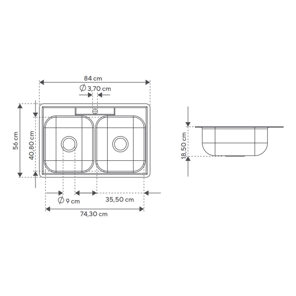 Lavaplatos De Empotrar Doble Poceta 84 X 56 Cm Con Complementos Para Mezclador