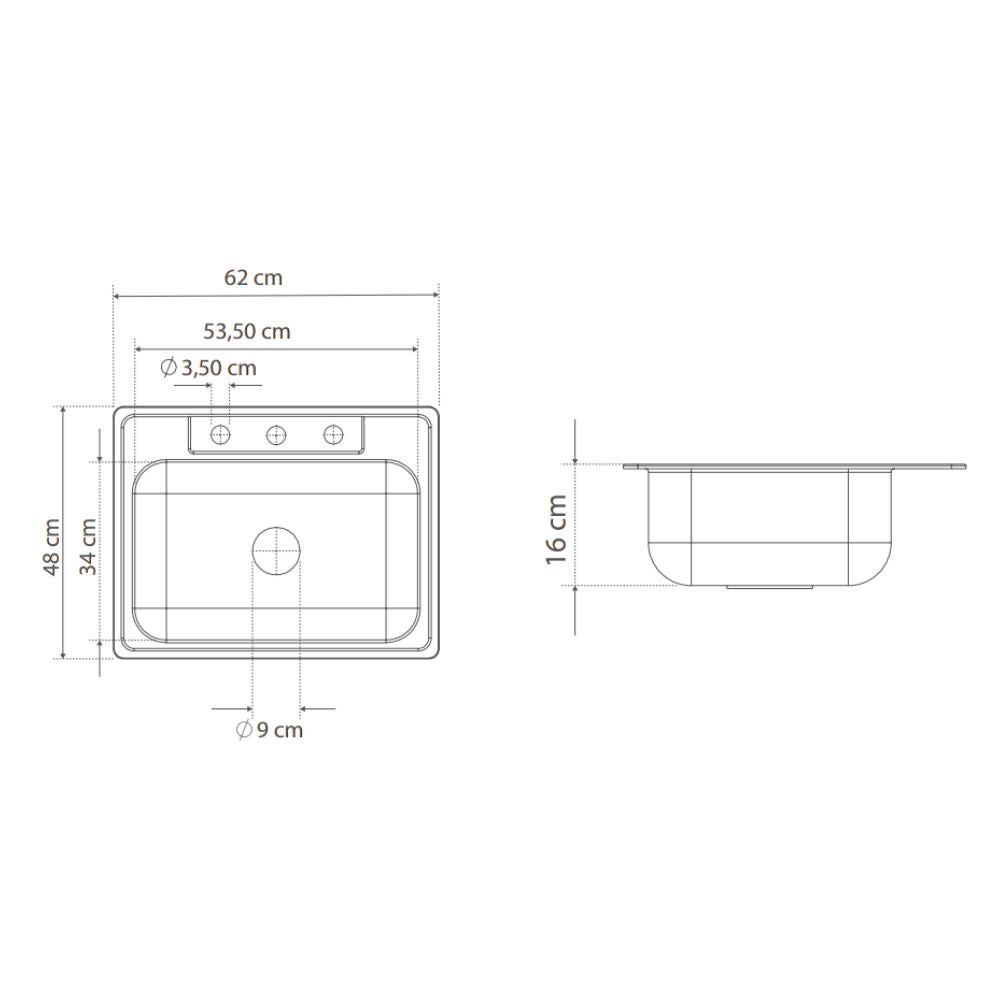 Lavaplatos De Empotrar 62 X 48 Cm Para Mezclador