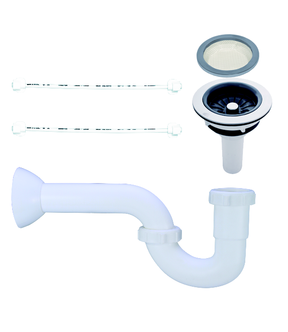 Kit Sifón P Blanco + Canasta 4" Inox Plast + Filtro Ital Plast + Malla + 2 Conects Lvp De 40 Cm