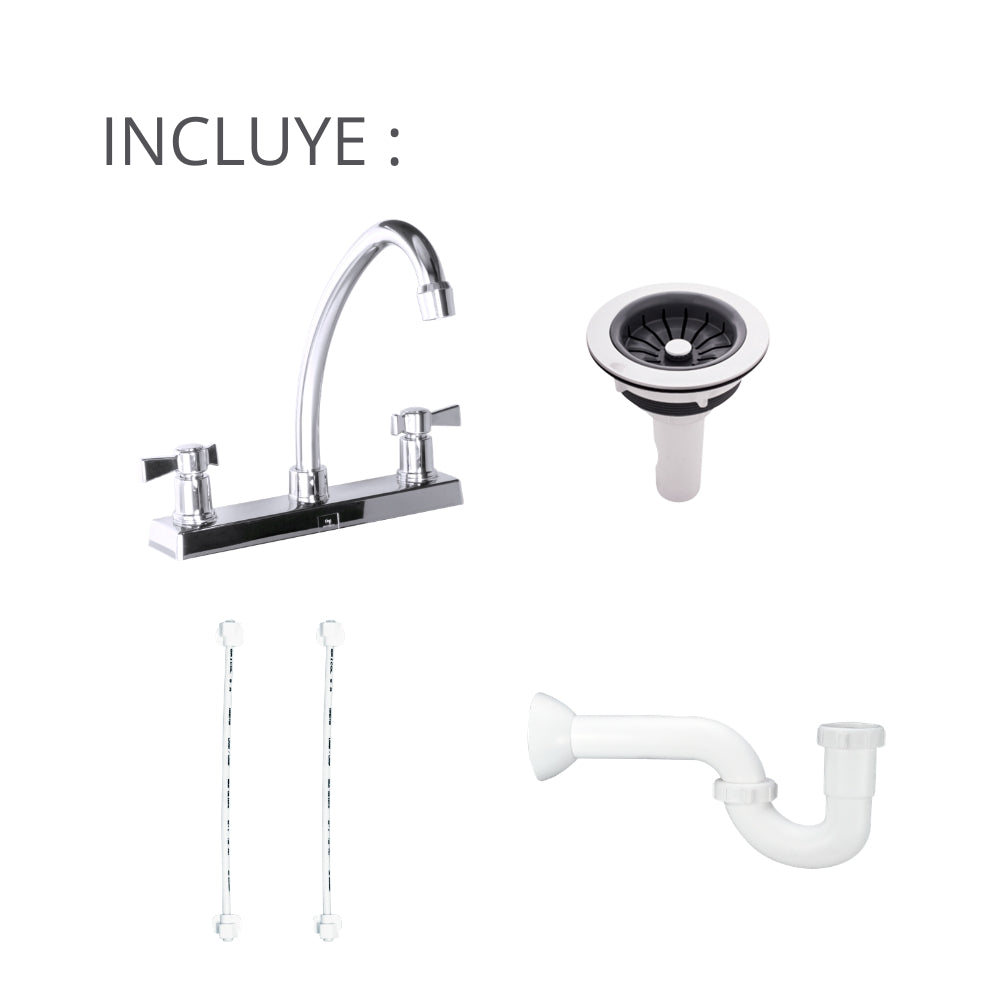 Combo Lavaplatos Acero 100 X 50 de Sobreponer Poceta Derecha Tres Huecos