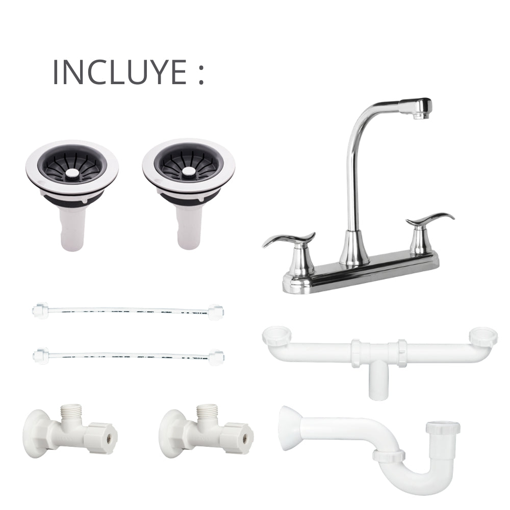 Combo Lavaplatos Acero 84 x 56  de Empotrar Doble Poceta Tres Huecos