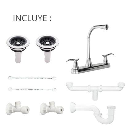 Combo Lavaplatos Acero 84 x 56  de Empotrar Doble Poceta Tres Huecos