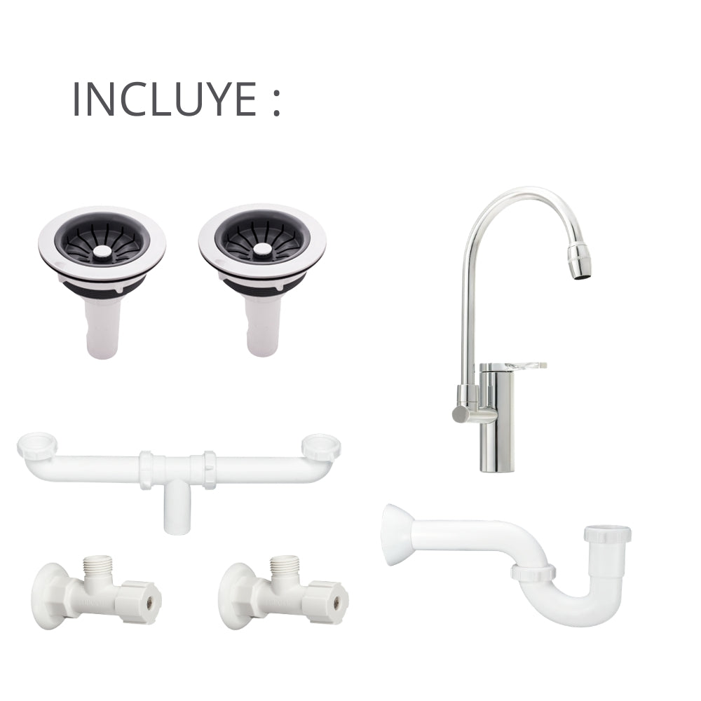 Combo Lavaplatos Acero 84 x 56 de Empotrar Doble Poceta un Hueco