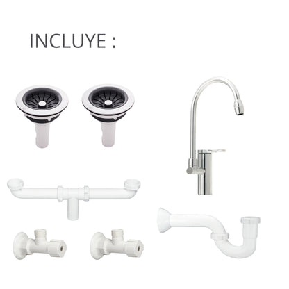 Combo Lavaplatos Acero 84 x 56 de Empotrar Doble Poceta un Hueco