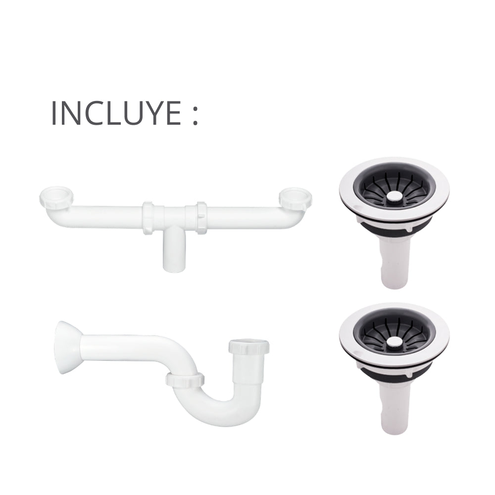 Kit Lavaplatos Acero 84 x 56 de empotrar Doble Poceta Tres Huecos