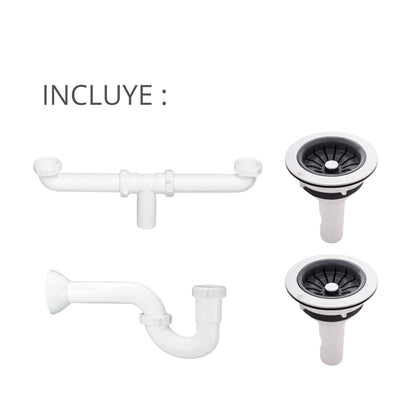 Kit Lavaplatos Acero 84 x 56 de empotrar Doble Poceta Tres Huecos