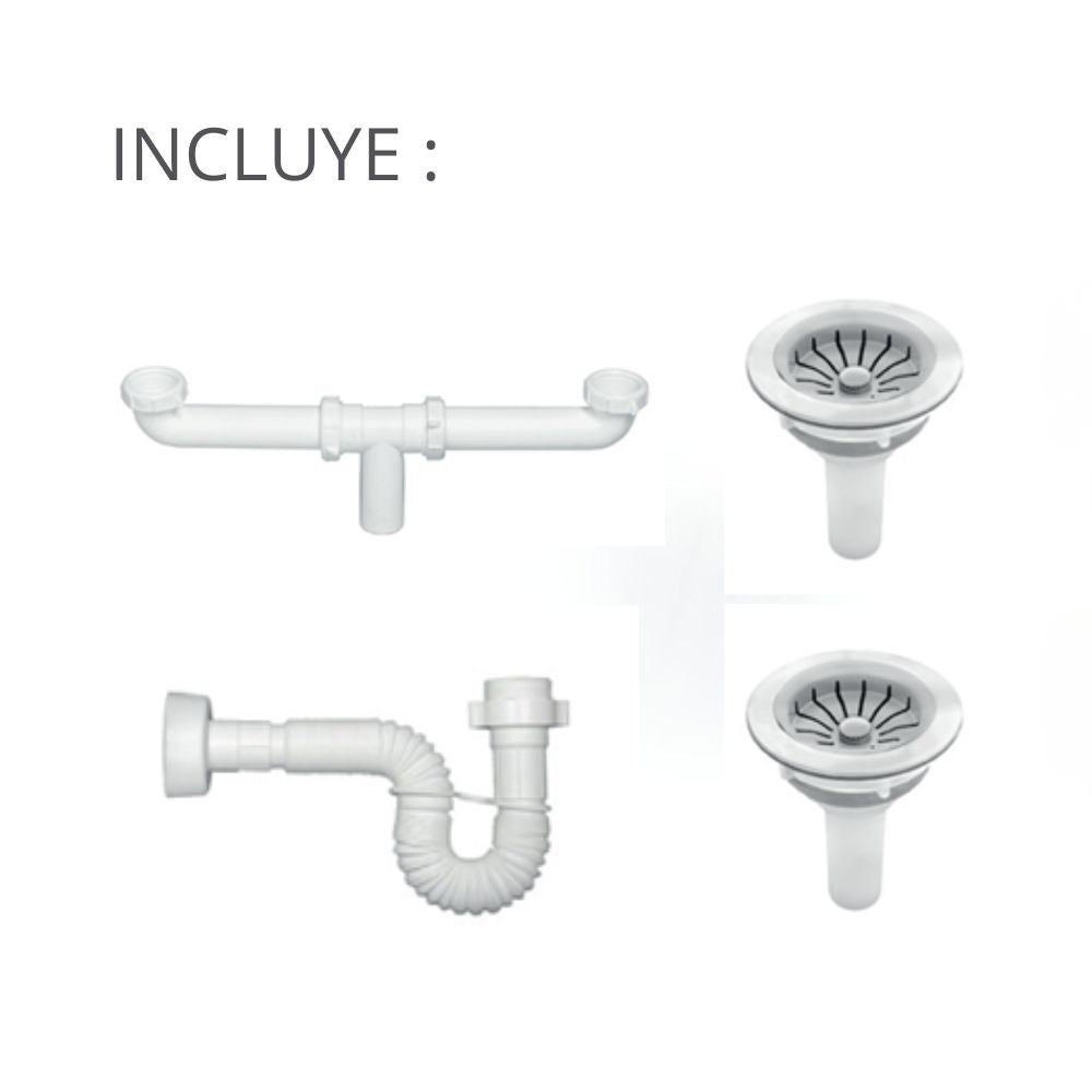 Kit Lavaplatos Acero 80 x 50 de Submontar Poceta Derecha Pequeña