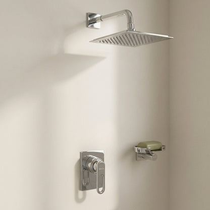Conjunto Ducha Monomando Londra con regadera Iseo cuadrada bajo consumo en acabado cromado  ref. 01-4204-11BC con escudo cuadrado en ambiente de ducha 