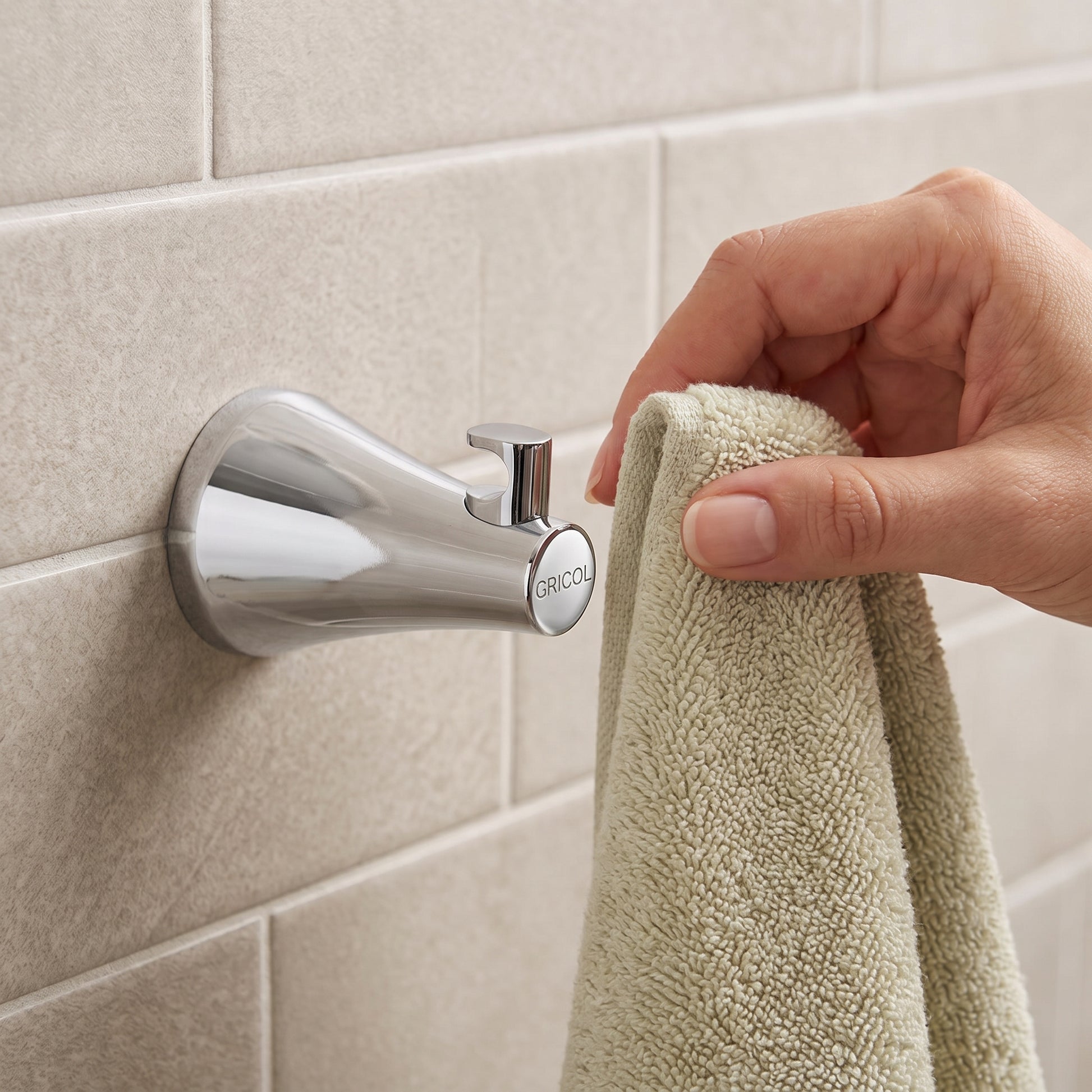 Gancho perchero para baño Contempra cromado ref. 01-2502-11 instalado en pared 