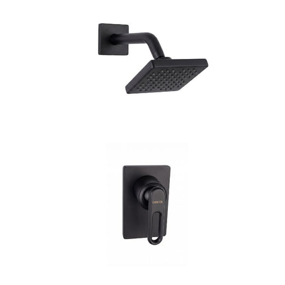 Conjunto Ducha Monomando Londra con regadera Vico bajo consumo con escudo cuadrado negro mate ref. 01-4205-07BC y manija con diseño ovalado