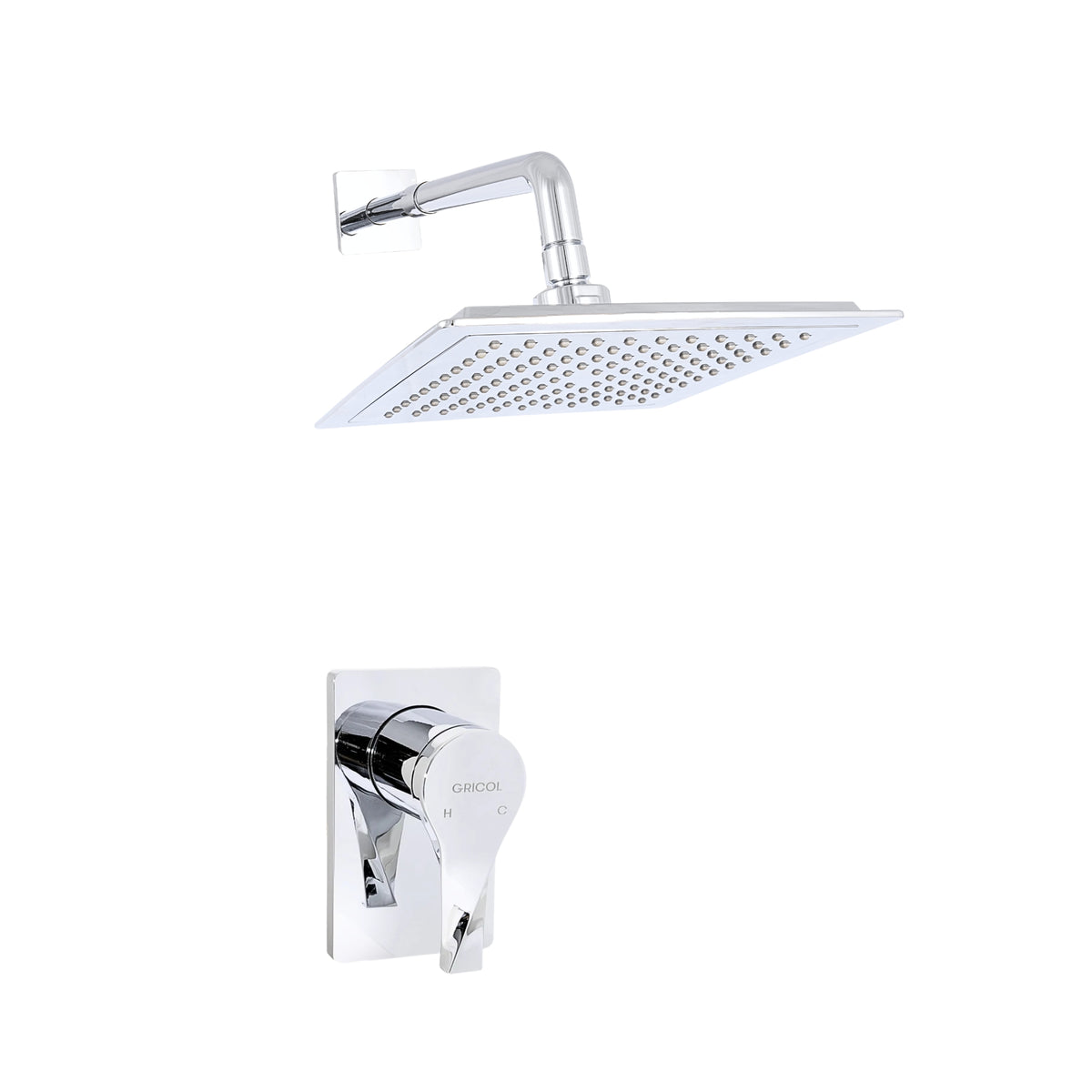 Conjunto Ducha Monomando Sion con regadera Iseo cuadrada bajo consumo con escudo cuadrado cromado ref. 01-2604-11BC y manija con diseño