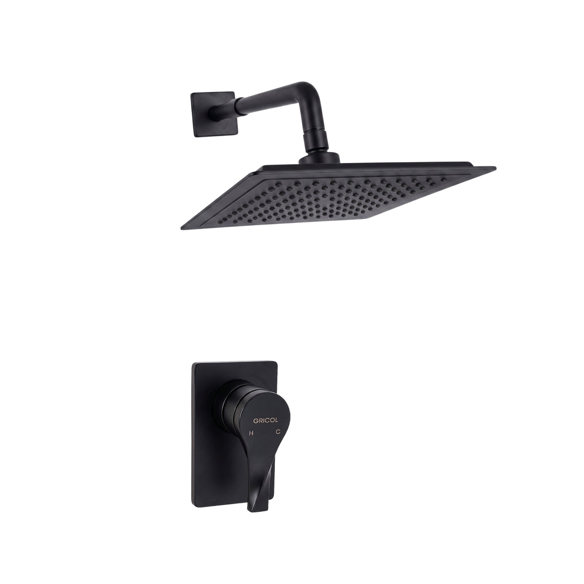 Conjunto Ducha Monomando Sion con regadera Iseo cuadrada bajo consumo con escudo cuadrado negro mate ref. 01-2604-07BC y manija con diseño