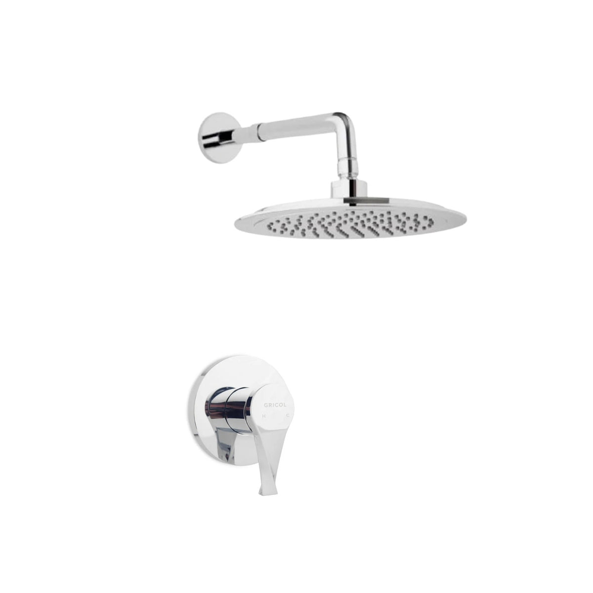 Conjunto Ducha Monomando Sion con regadera Iseo redonda bajo consumo con escudo redondo cromado ref. 01-2601-211BC y manija con diseño