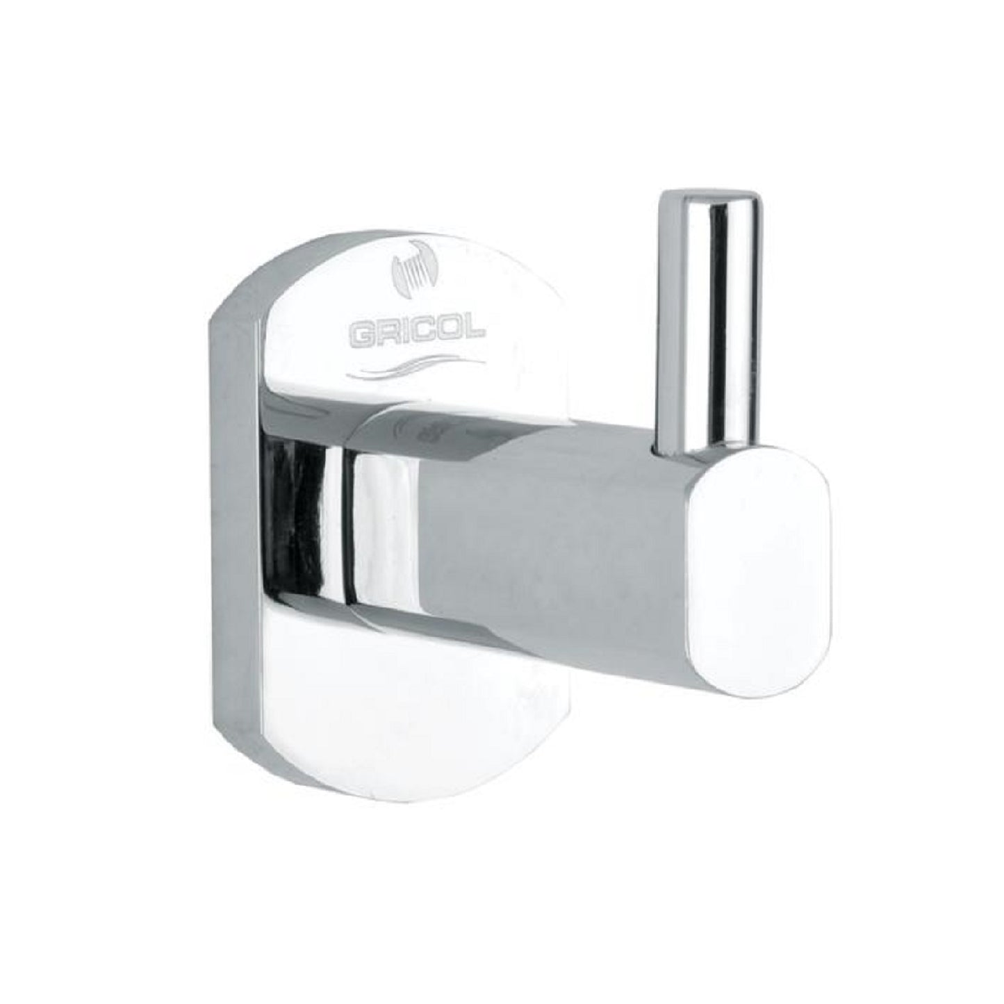 Gancho perchero metálico Portobello para baño en acabado cromado ref. 01-2502-07 de vista isométrica