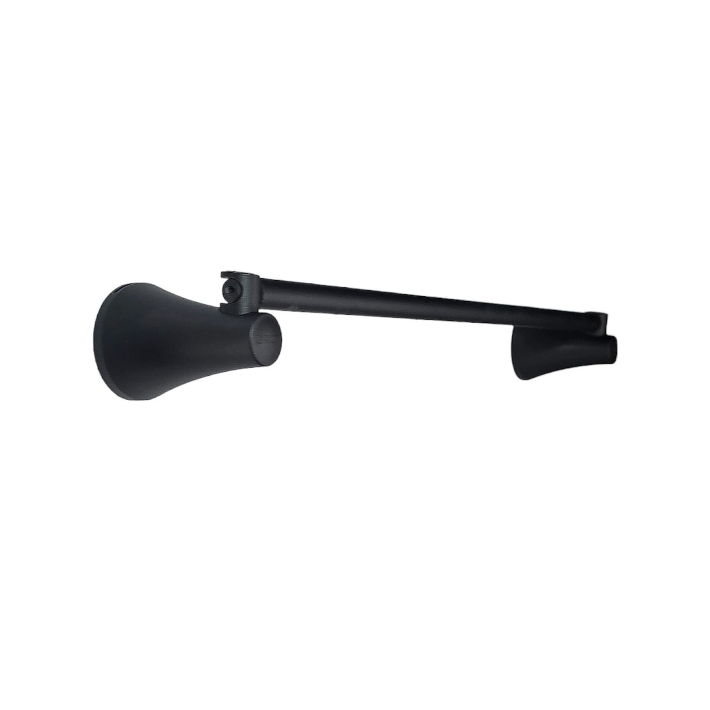 Toallero de barra Contempra para baño, vista isométrica con acabado negro mate.