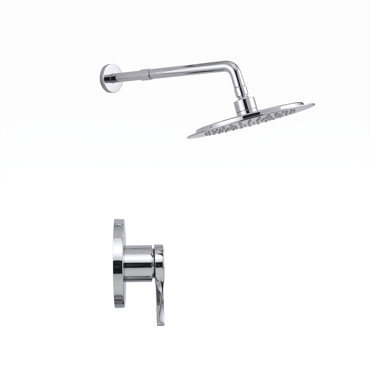 Conjunto Ducha Monomando Sion con regadera Iseo redonda bajo consumo de escudo redondo de acabado cromado, vista de perfil