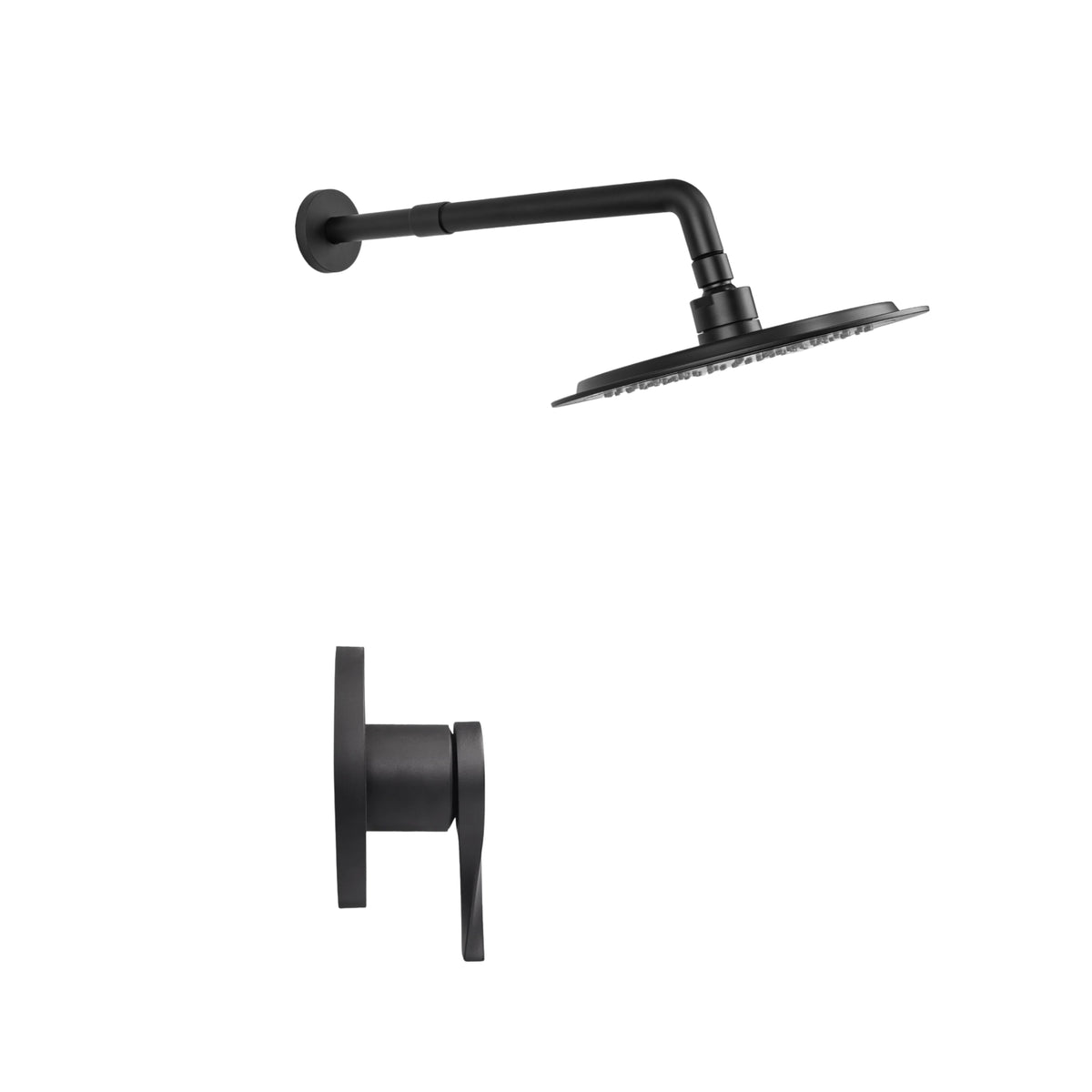 Conjunto Ducha Monomando Sion con regadera Iseo redonda bajo consumo de escudo redondo negro mate, vista de perfil