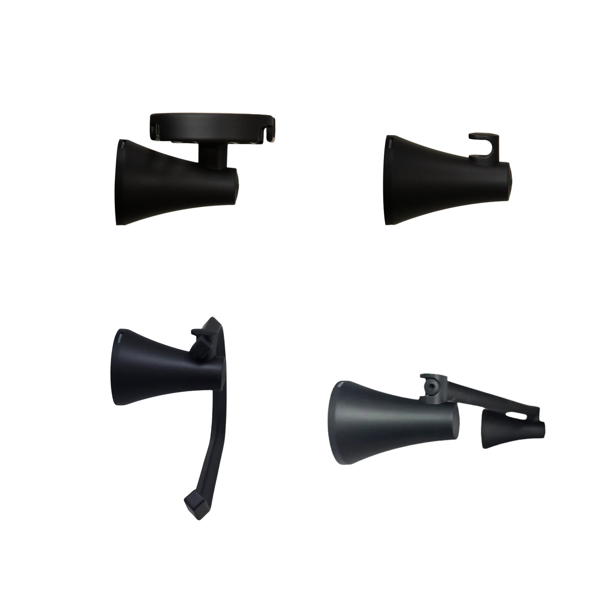 vista de perfil  kit de accesorios 4 piezas incluye jabonera, gancho, portarrollo y toallero barra para baño Contempra negro mate.
