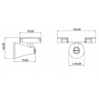 Plano técnico de jabonera rejilla Contempra Gricol, dimensiones de rejilla 12.5 cm de largo y 7 cm de ancho.