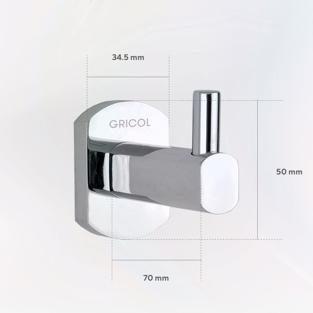 Plano técnico del gancho metálico Portobello GRICOL con medida de 7 cm de largo 