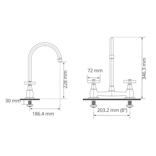Mezclador Lavaplatos 8" Cuerpo Expuesto Calima