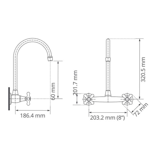 Mezclador Pared 8" Cuerpo Expuesto Calima