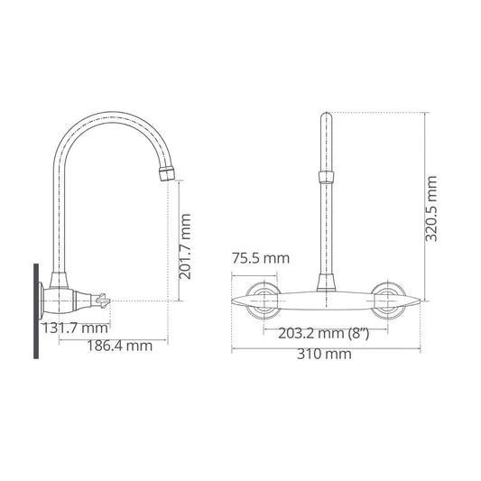 Mezclador Pared 8" Cuerpo Expuesto Pristina