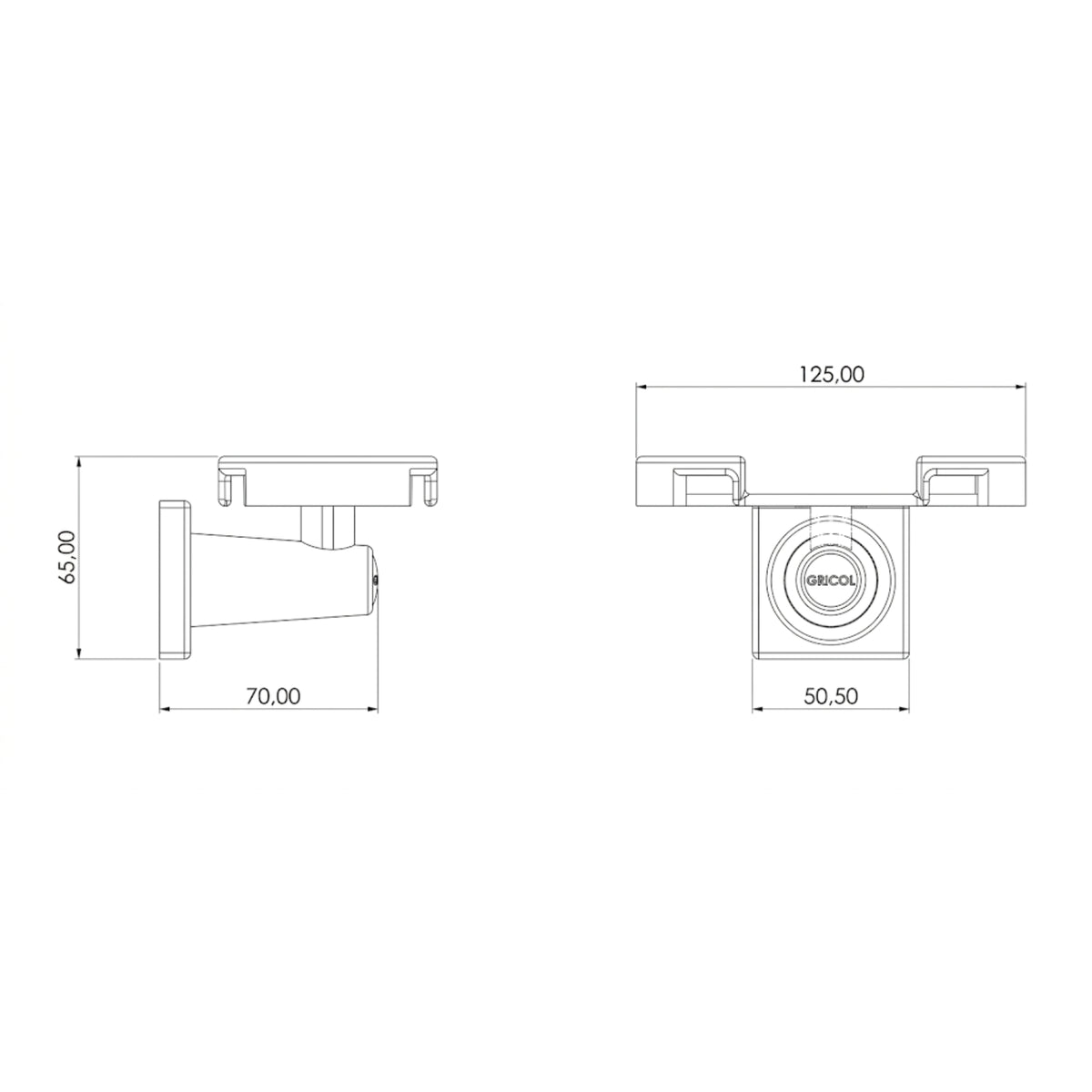 Plano técnico de jabonera rejilla génesis Gricol, dimensiones de la rejilla: 12.5 cm de largo y 7 cm de ancho.