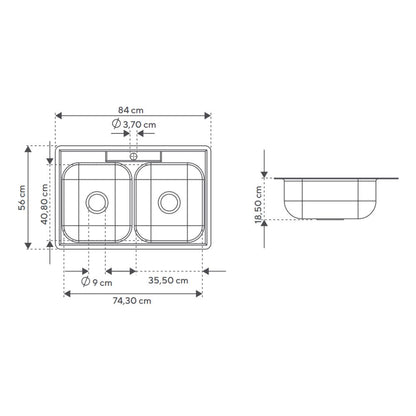 Lavaplatos De Empotrar Doble Poceta 84 X 56 Cm Con Complementos